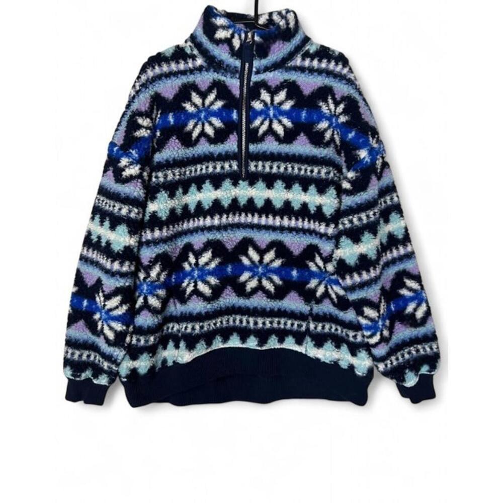 Aerie Sherpa Sweatshirt XS Polar Chic Nordic Print Cabincore Chalet Ski Resort